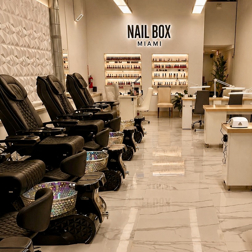 Pedicure spa chairs inside Nailbox Miami